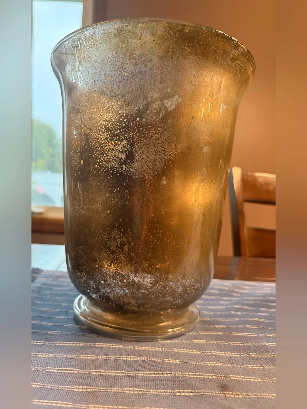 3-Gold Mercury Glass Hurricane Vase - Decorative Serveware Accent